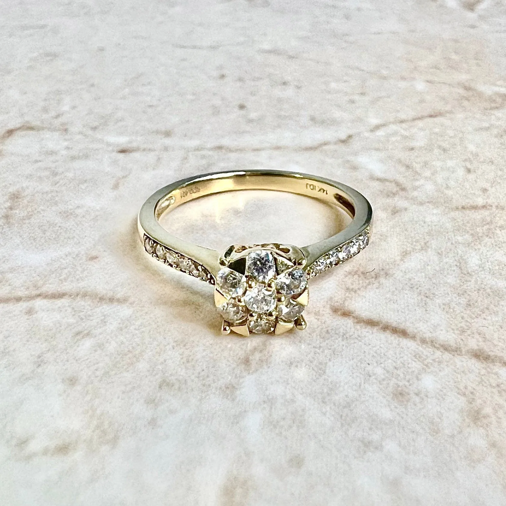14 Karat Yellow Gold Diamond Cluster Ring