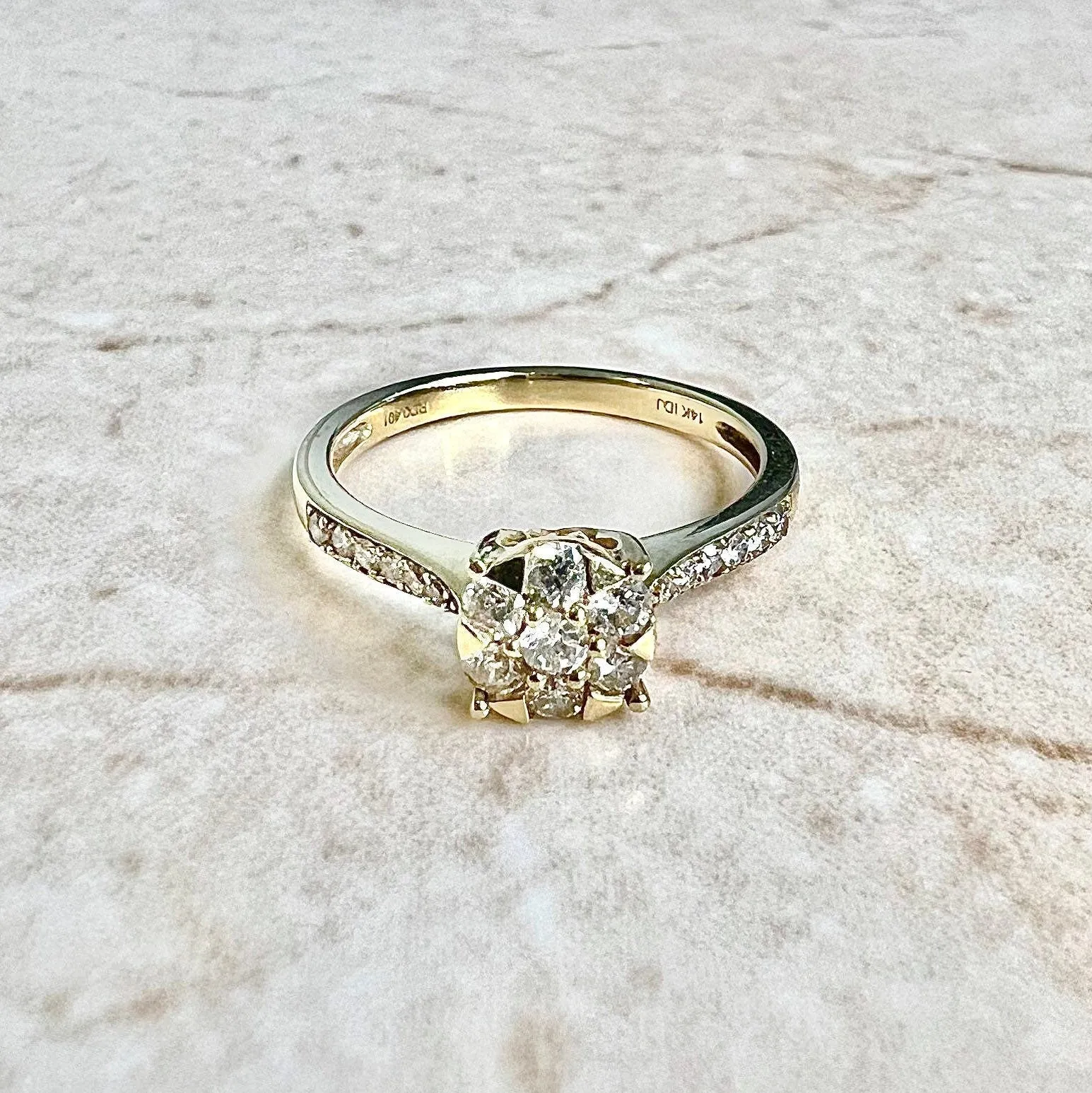 14 Karat Yellow Gold Diamond Cluster Ring
