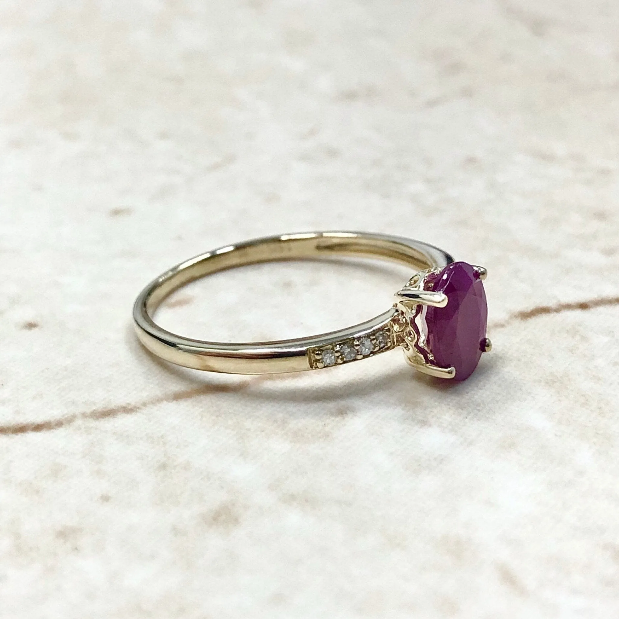 14 Karat Yellow Gold July Birthstone Natural Oval Ruby & Diamond Ring