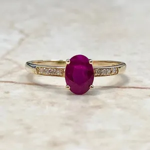 14 Karat Yellow Gold July Birthstone Natural Oval Ruby & Diamond Ring