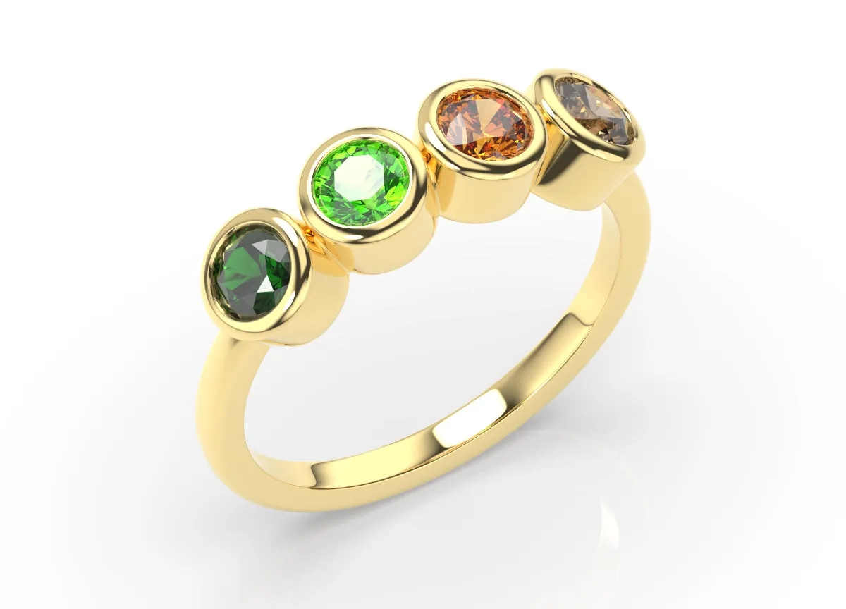 14K Four Bezel Ring