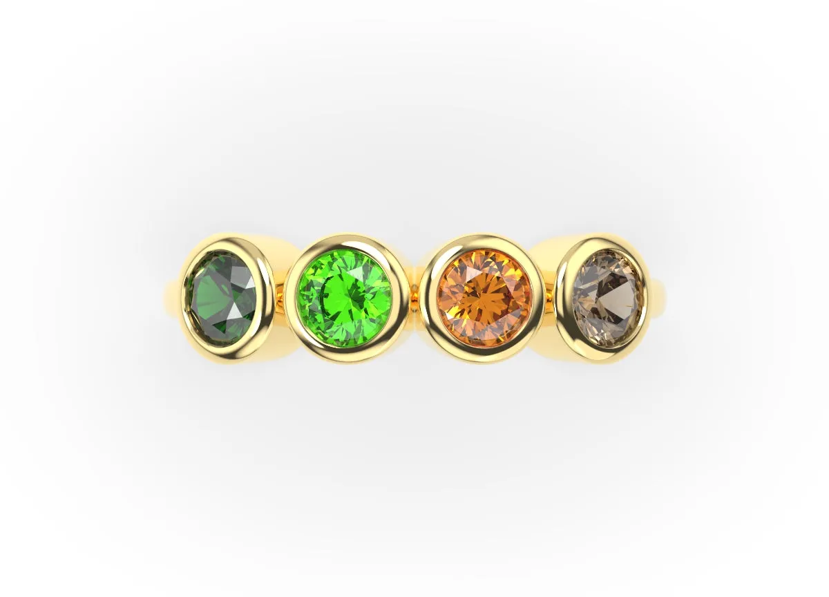 14K Four Bezel Ring