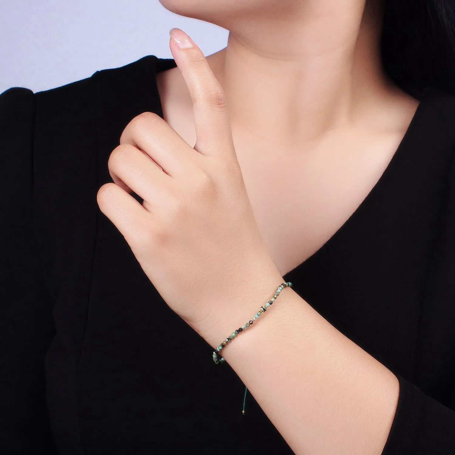 14K Gold Filled Moss Agate Multifaceted Green Rope Adjustable Friendship Bracelet | WA-2174 ~ WA-2176