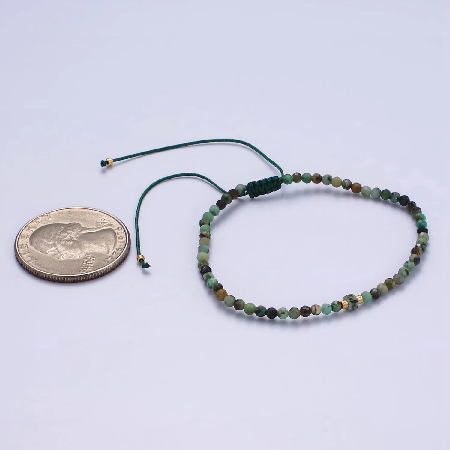 14K Gold Filled Moss Agate Multifaceted Green Rope Adjustable Friendship Bracelet | WA-2174 ~ WA-2176