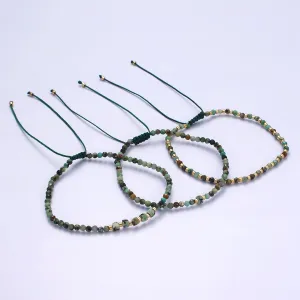 14K Gold Filled Moss Agate Multifaceted Green Rope Adjustable Friendship Bracelet | WA-2174 ~ WA-2176