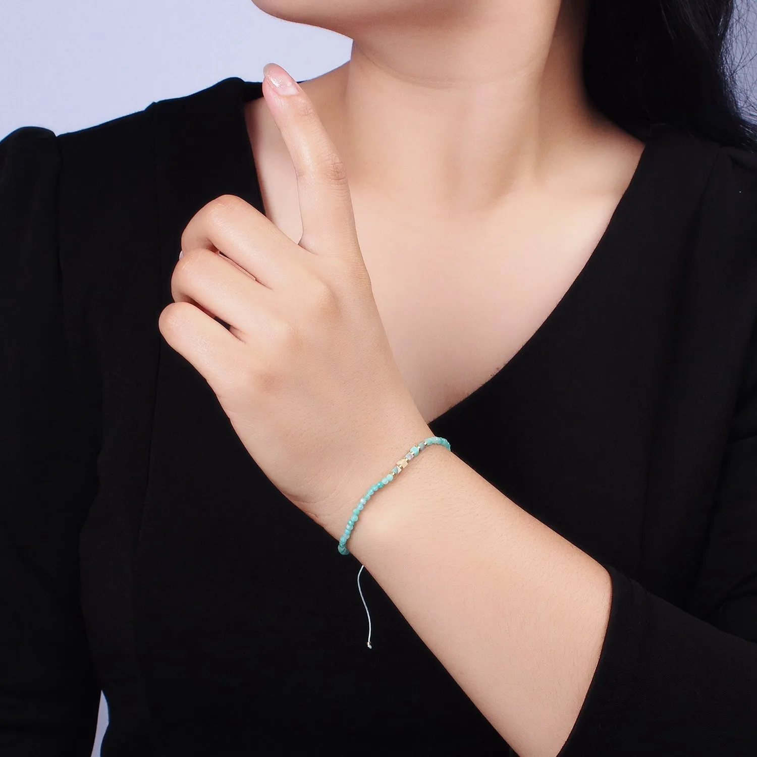14K Gold Filled Turquoise Multifaceted Turquoise Rope Adjustable Friendship Bracelet | WA-2013 ~ WA-2015
