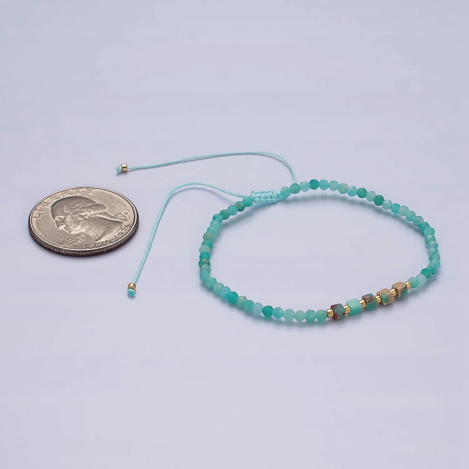 14K Gold Filled Turquoise Multifaceted Turquoise Rope Adjustable Friendship Bracelet | WA-2013 ~ WA-2015