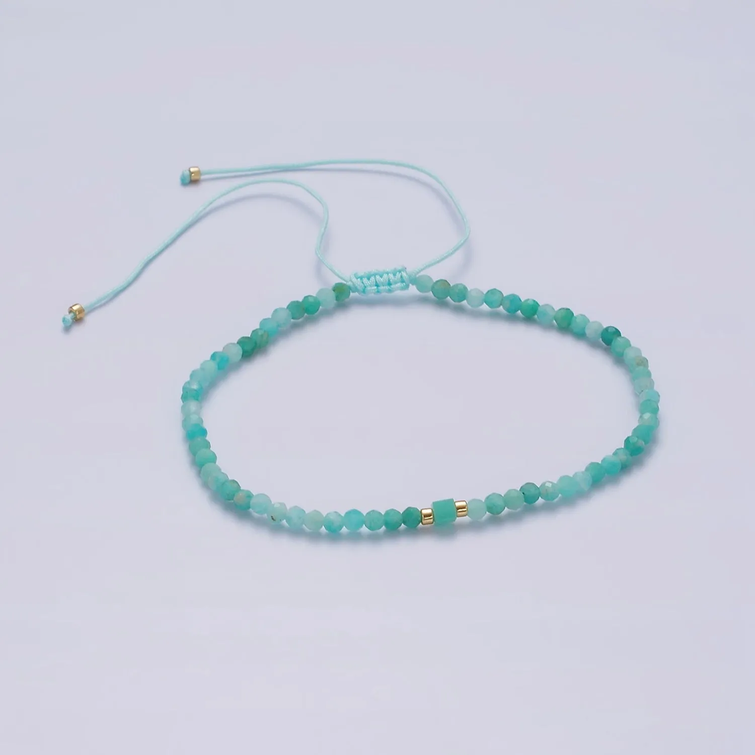 14K Gold Filled Turquoise Multifaceted Turquoise Rope Adjustable Friendship Bracelet | WA-2013 ~ WA-2015