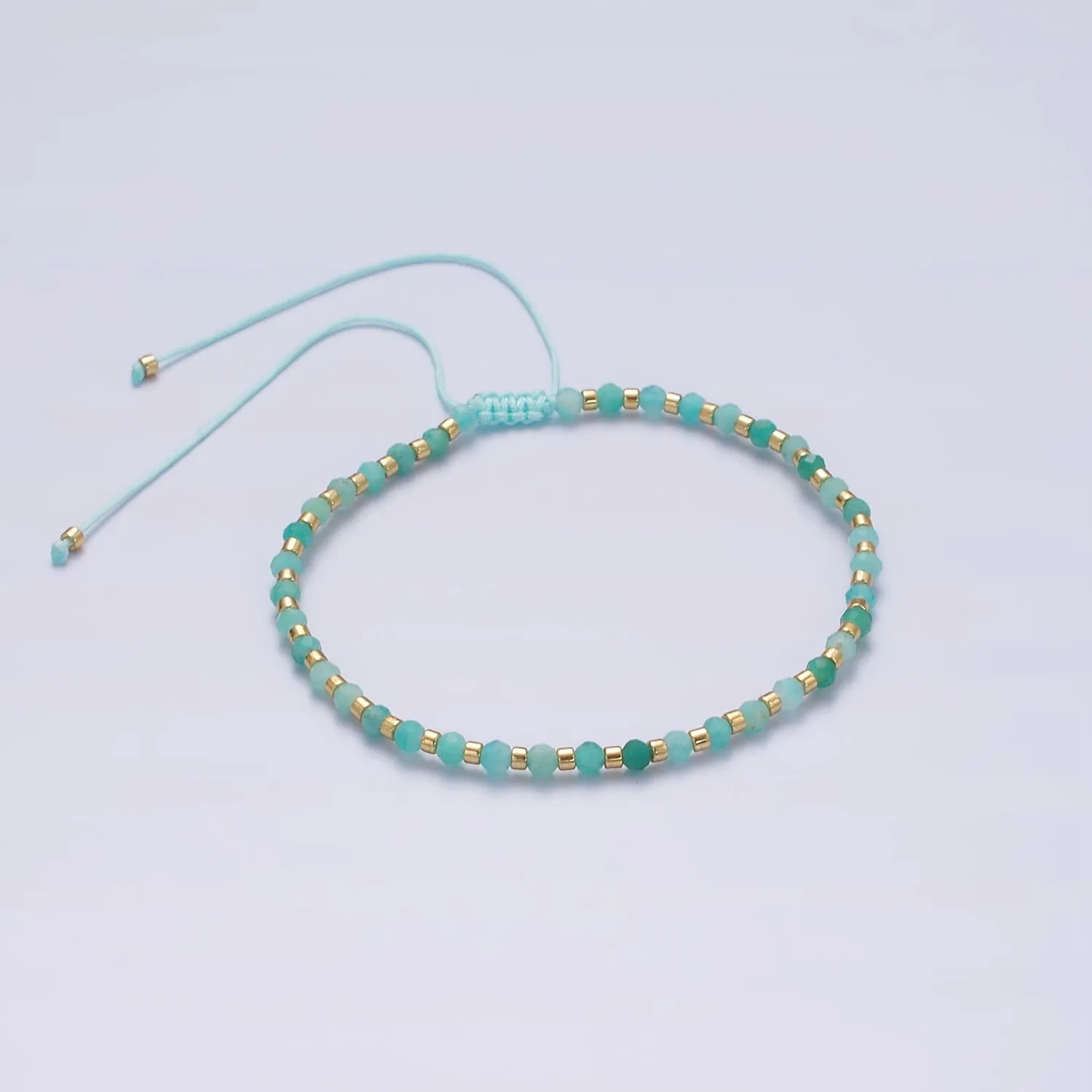 14K Gold Filled Turquoise Multifaceted Turquoise Rope Adjustable Friendship Bracelet | WA-2013 ~ WA-2015