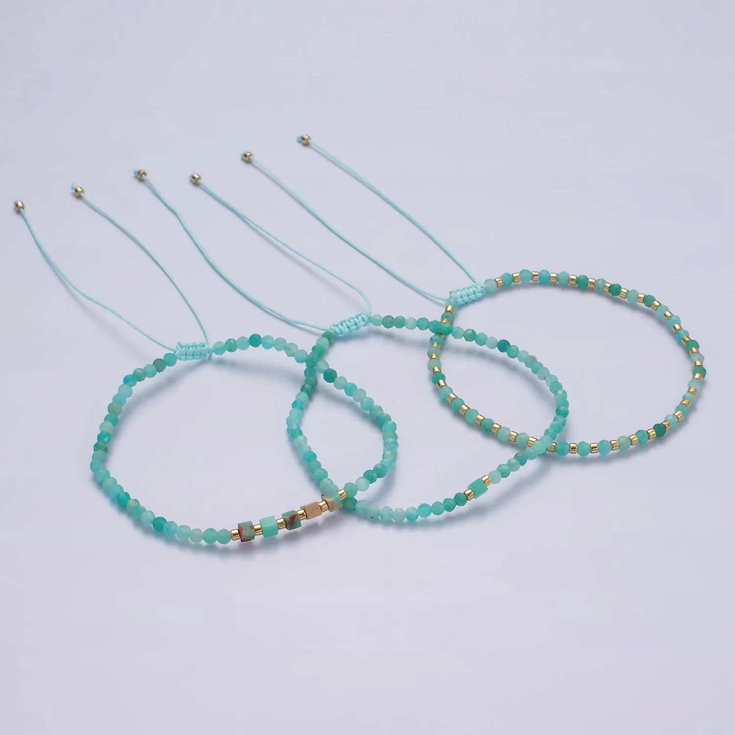 14K Gold Filled Turquoise Multifaceted Turquoise Rope Adjustable Friendship Bracelet | WA-2013 ~ WA-2015