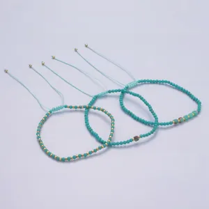 14K Gold Filled Turquoise Multifaceted Turquoise Rope Adjustable Friendship Bracelet | WA-2171 ~ WA-2219