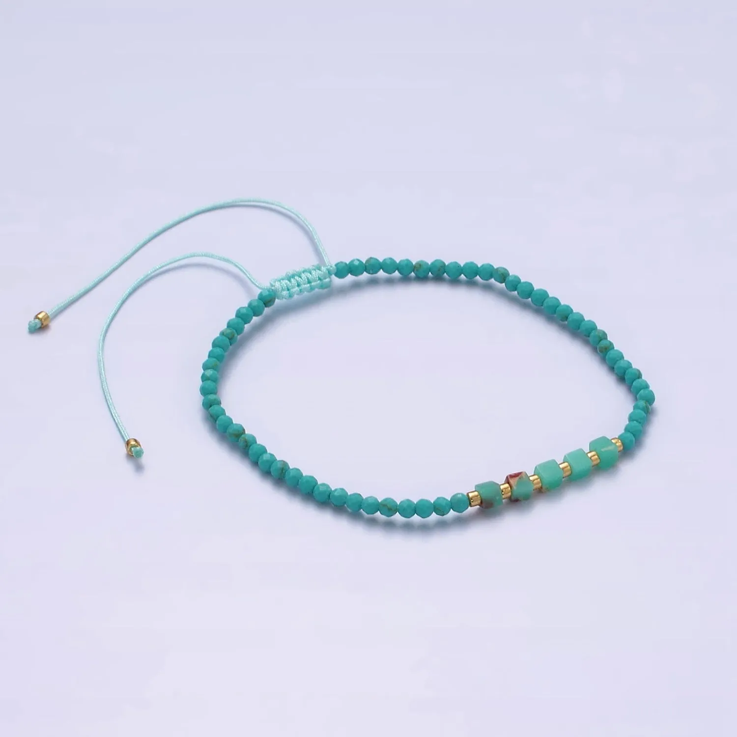 14K Gold Filled Turquoise Multifaceted Turquoise Rope Adjustable Friendship Bracelet | WA-2171 ~ WA-2219