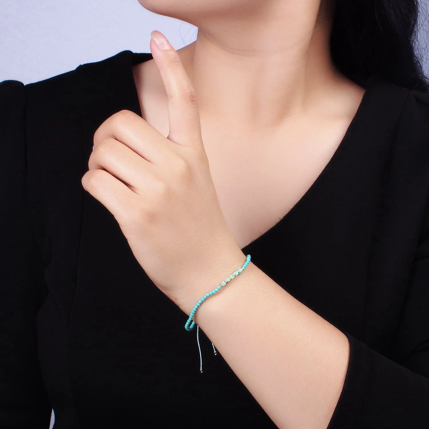 14K Gold Filled Turquoise Multifaceted Turquoise Rope Adjustable Friendship Bracelet | WA-2171 ~ WA-2219
