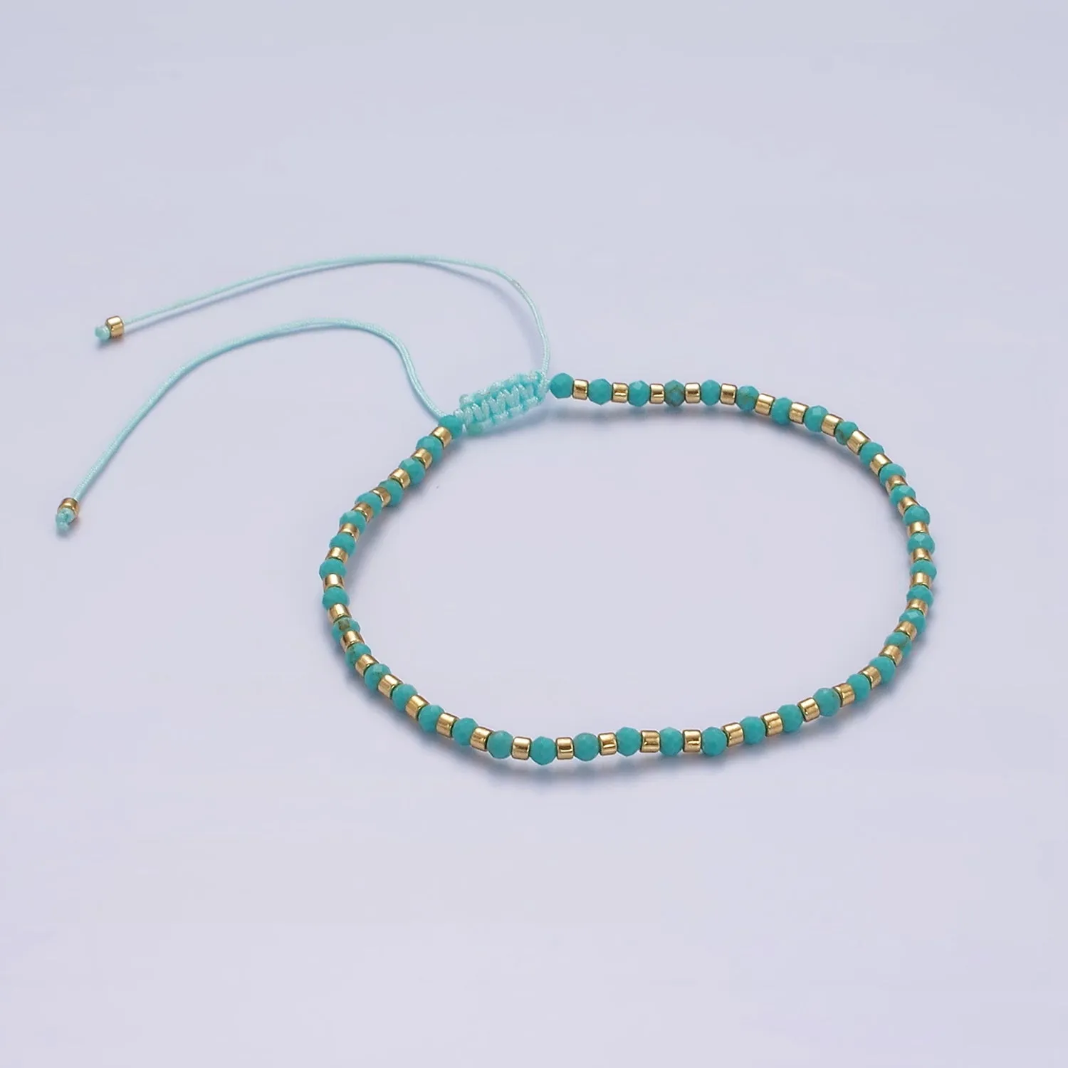14K Gold Filled Turquoise Multifaceted Turquoise Rope Adjustable Friendship Bracelet | WA-2171 ~ WA-2219