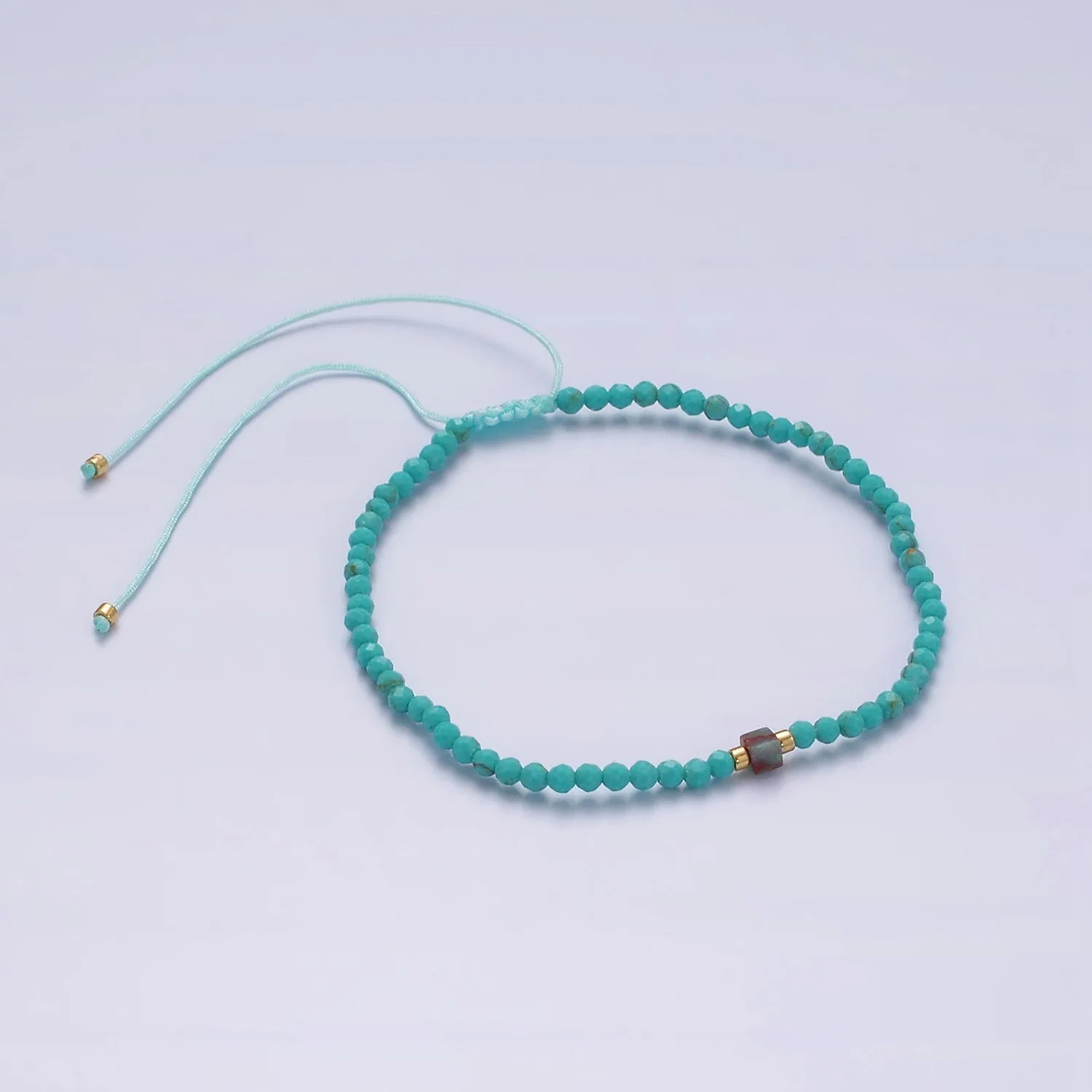 14K Gold Filled Turquoise Multifaceted Turquoise Rope Adjustable Friendship Bracelet | WA-2171 ~ WA-2219