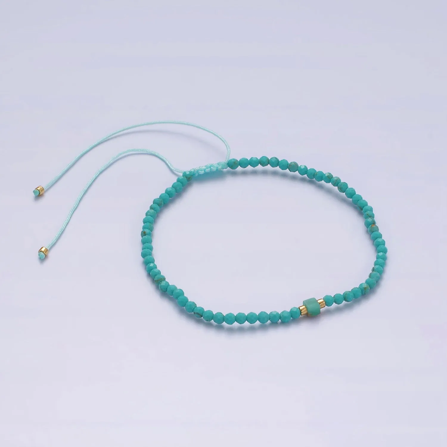 14K Gold Filled Turquoise Multifaceted Turquoise Rope Adjustable Friendship Bracelet | WA-2171 ~ WA-2219