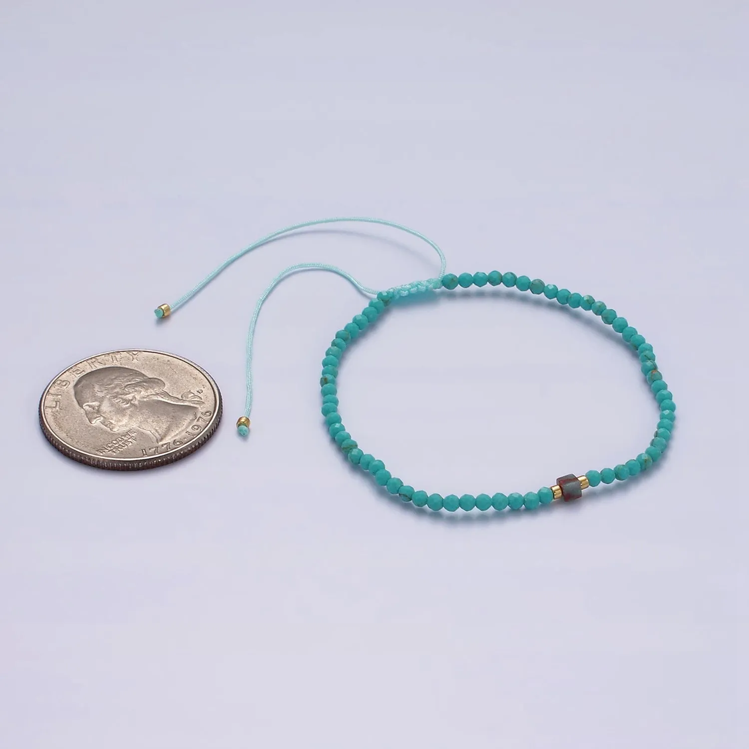 14K Gold Filled Turquoise Multifaceted Turquoise Rope Adjustable Friendship Bracelet | WA-2171 ~ WA-2219