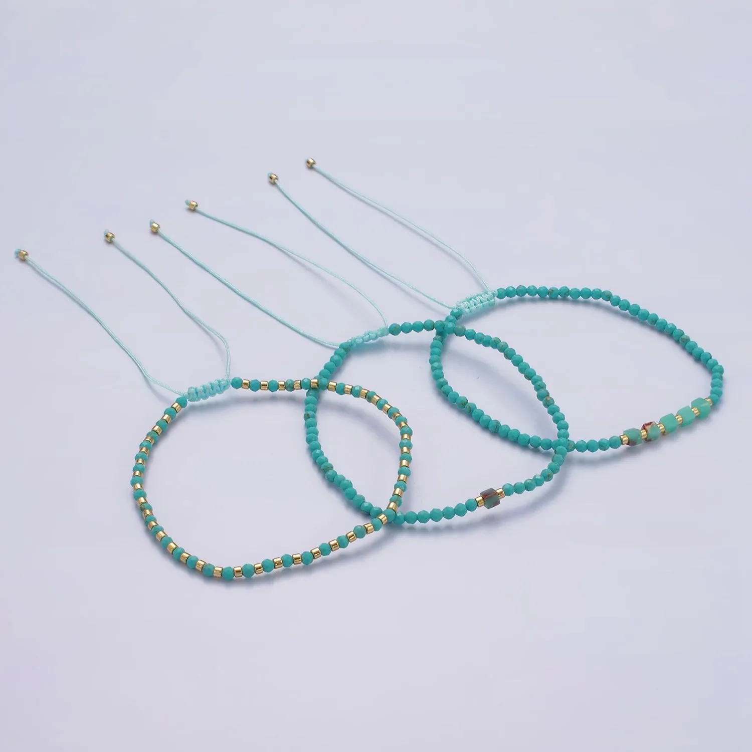 14K Gold Filled Turquoise Multifaceted Turquoise Rope Adjustable Friendship Bracelet | WA-2171 ~ WA-2219