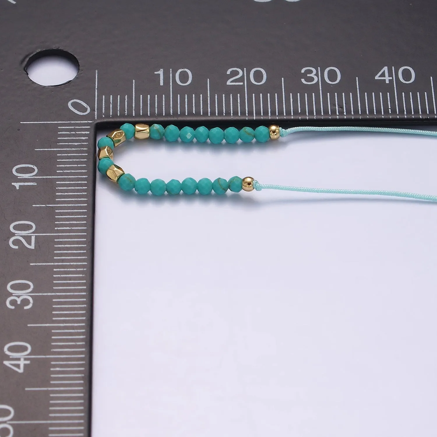 14K Gold Filled Turquoise Multifaceted Turquoise Rope Adjustable Friendship Bracelet | WA-2181 ~ WA-2183