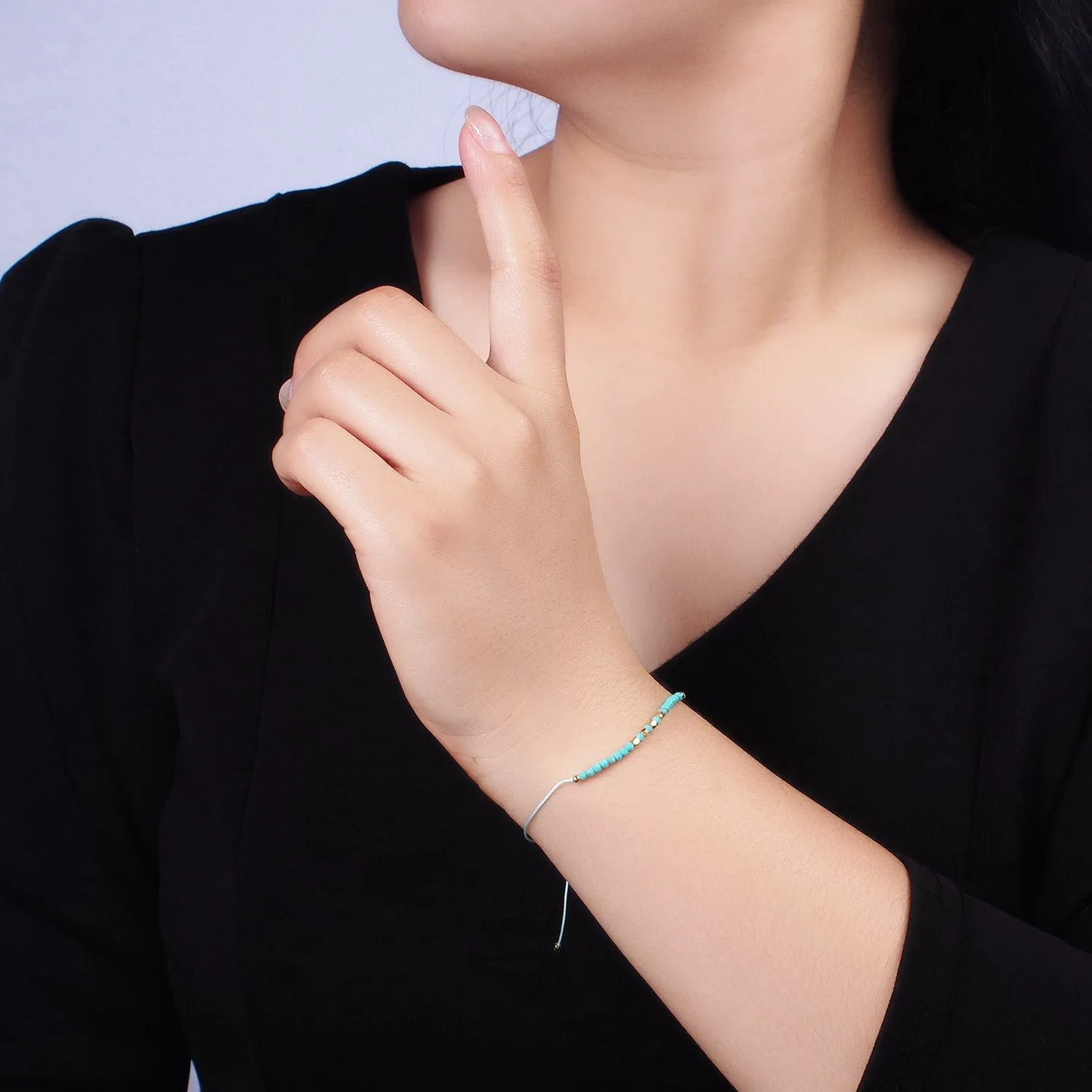 14K Gold Filled Turquoise Multifaceted Turquoise Rope Adjustable Friendship Bracelet | WA-2181 ~ WA-2183