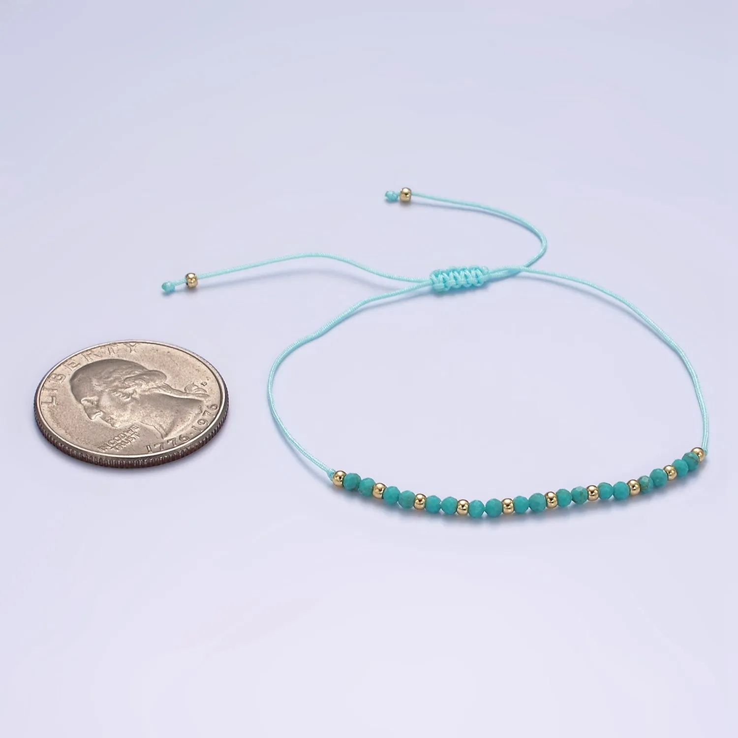 14K Gold Filled Turquoise Multifaceted Turquoise Rope Adjustable Friendship Bracelet | WA-2181 ~ WA-2183