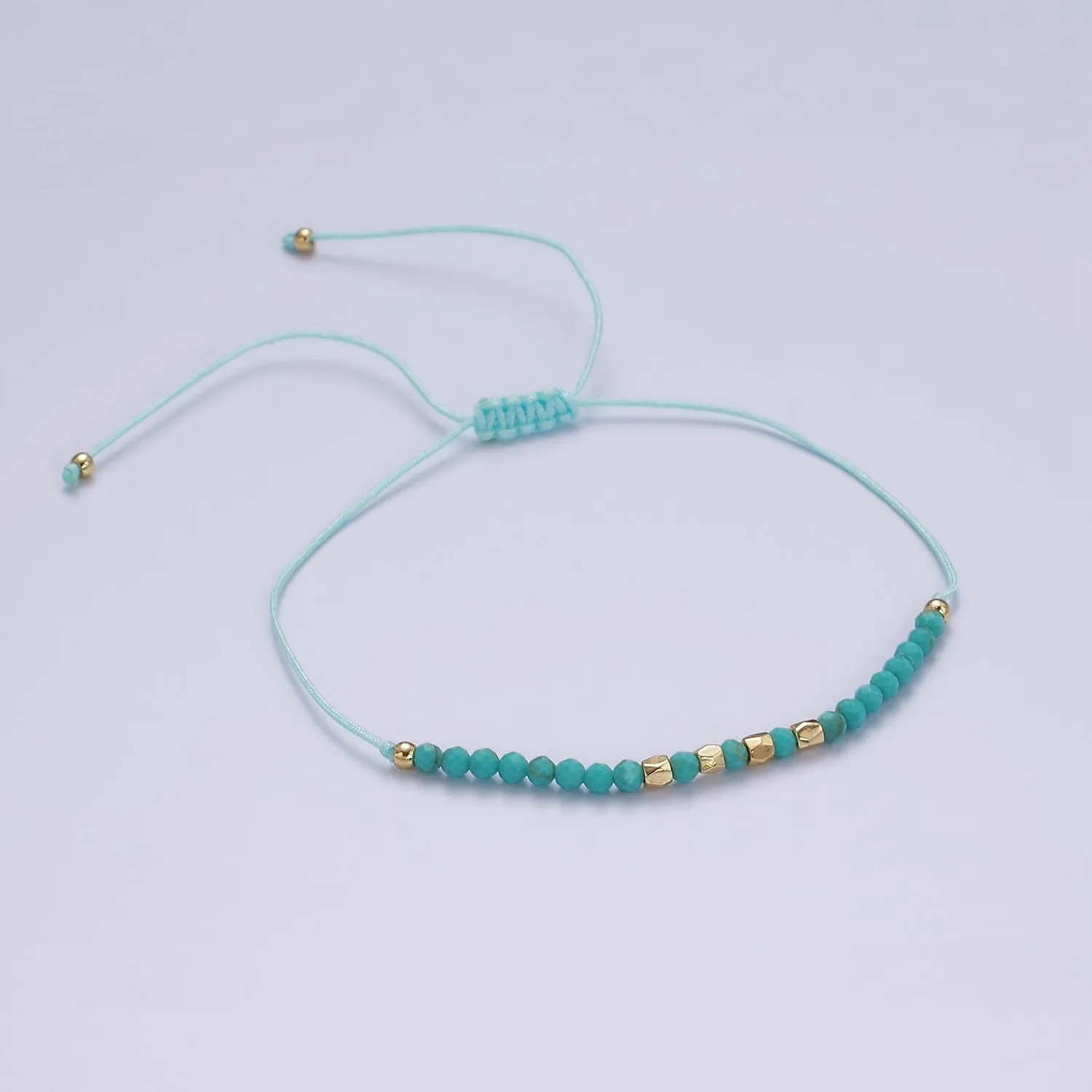 14K Gold Filled Turquoise Multifaceted Turquoise Rope Adjustable Friendship Bracelet | WA-2181 ~ WA-2183