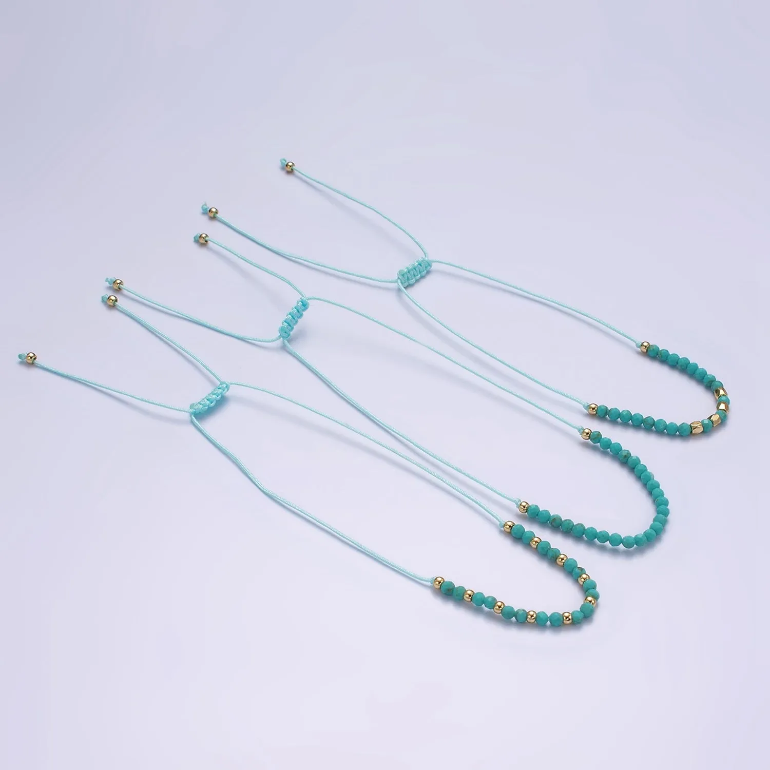 14K Gold Filled Turquoise Multifaceted Turquoise Rope Adjustable Friendship Bracelet | WA-2181 ~ WA-2183