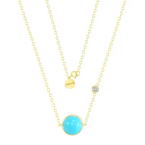 14k Unique Yellow Gold Art Deco Necklace With Diamond and Turquoise V0224