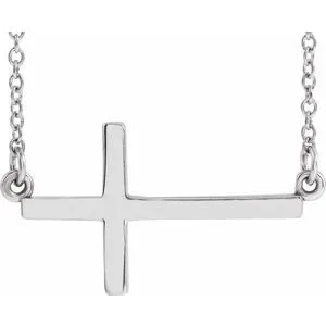 14K White 22x11.5 mm Sideways Cross 16-18" Necklace