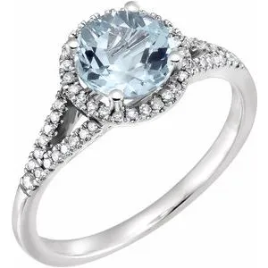 14K White Aquamarine & 1/5 CTW Diamond Ring