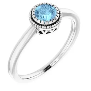 14K White Aquamarine "March" Birthstone Ring