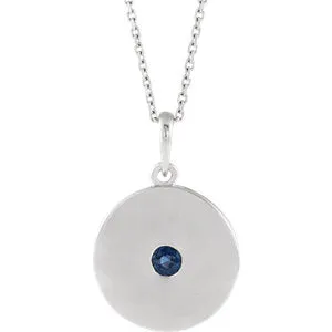14K White Chatham® Created Blue Sapphire Disc Necklace