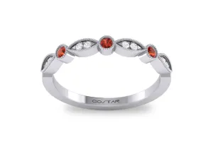 14K White Gold Birthstone and Diamond Milgrain detailed Marquee Band