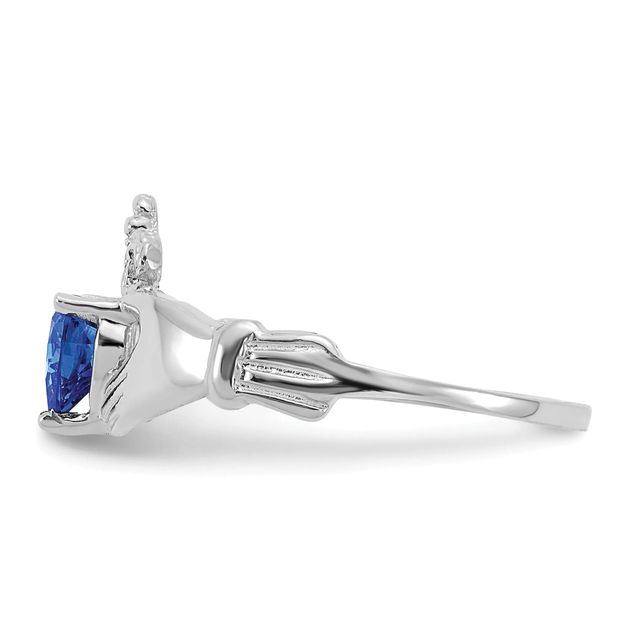 14k White Gold Birthstone Claddagh Heart Ring
