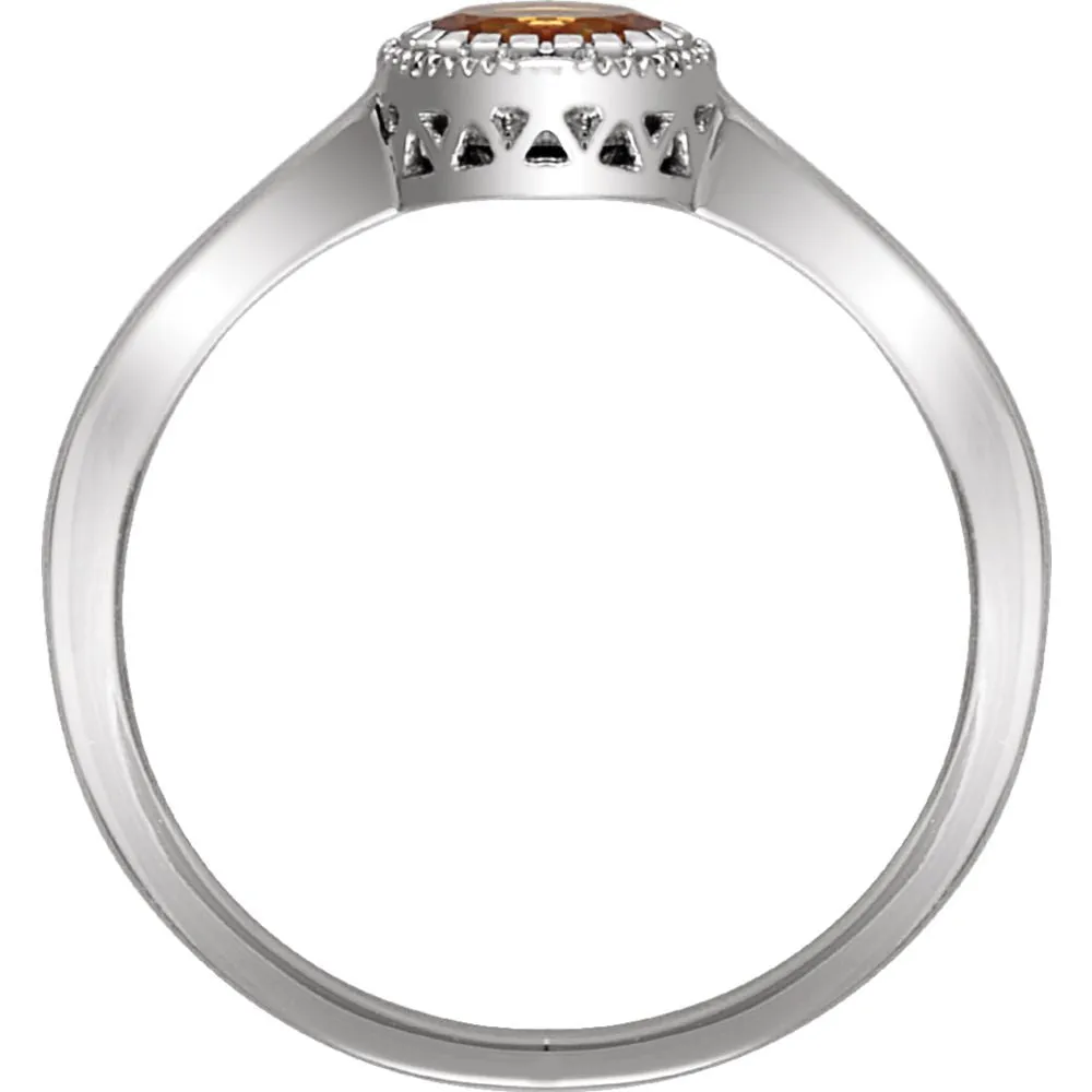 14k White Gold Citrine "November" Birthstone Ring, Size 7