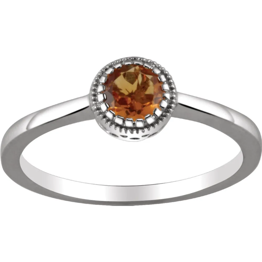14k White Gold Citrine "November" Birthstone Ring, Size 7