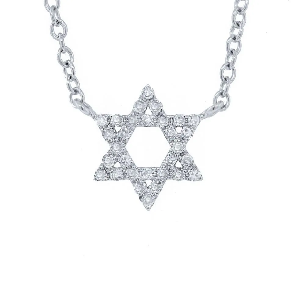 14k White Gold Diamond Star of David Necklace - 0.11ct V0045