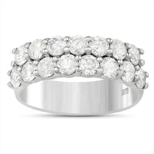 14k White Gold Diamond Two Row Wedding Band 1.90 Ctw