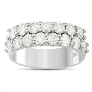 14k White Gold Diamond Two Row Wedding Band 1.90 Ctw