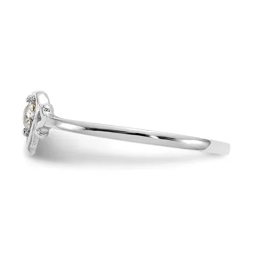 14k White Gold Genuine Aquamarine March Birthstone Heart Ring