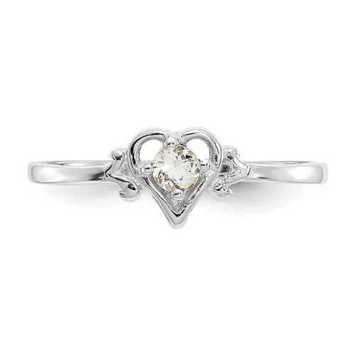 14k White Gold Genuine Aquamarine March Birthstone Heart Ring