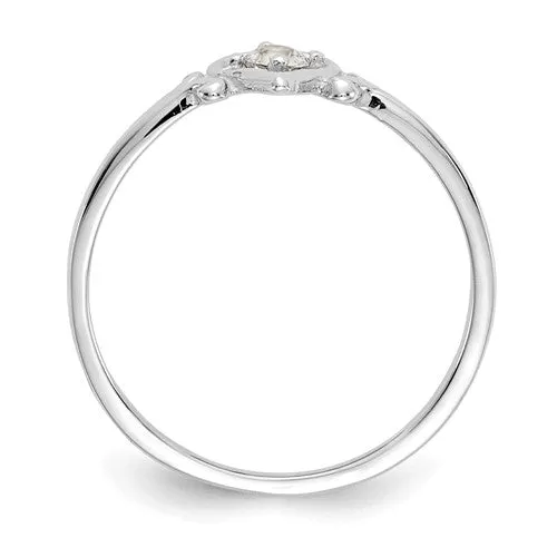 14k White Gold Genuine Aquamarine March Birthstone Heart Ring