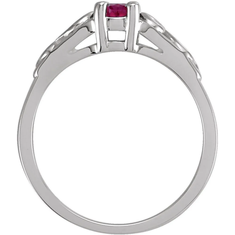 14k White Gold July Imitation Birthstone Ring , Size 5