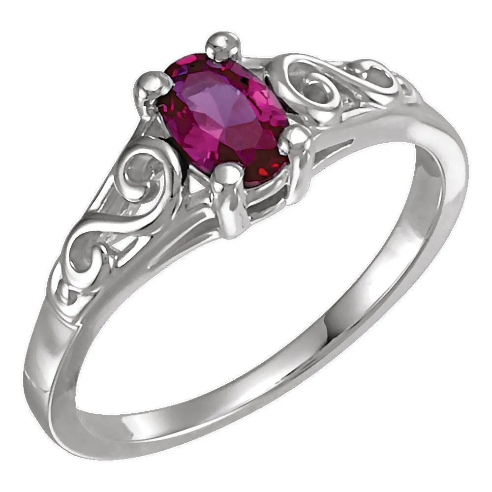 14k White Gold July Imitation Birthstone Ring , Size 5