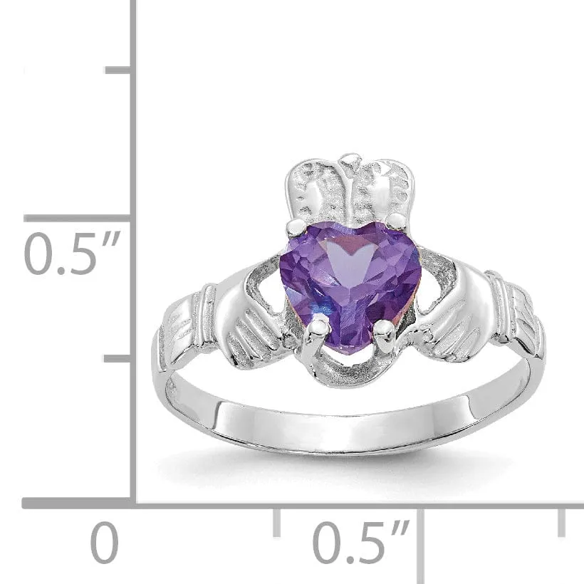 14k White Gold June Birthstone Claddagh Ring