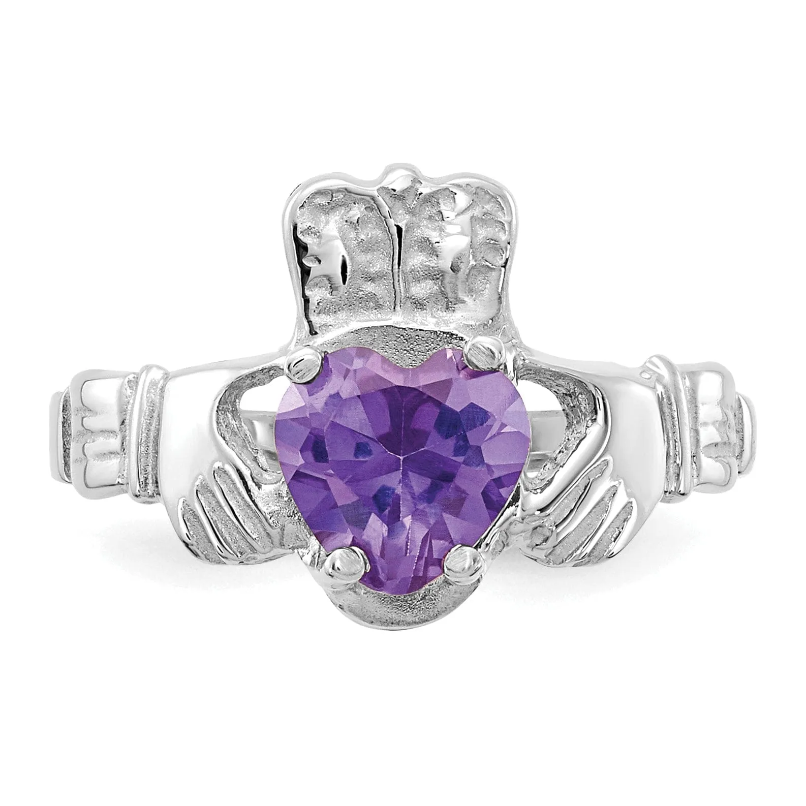 14k White Gold June Birthstone Claddagh Ring