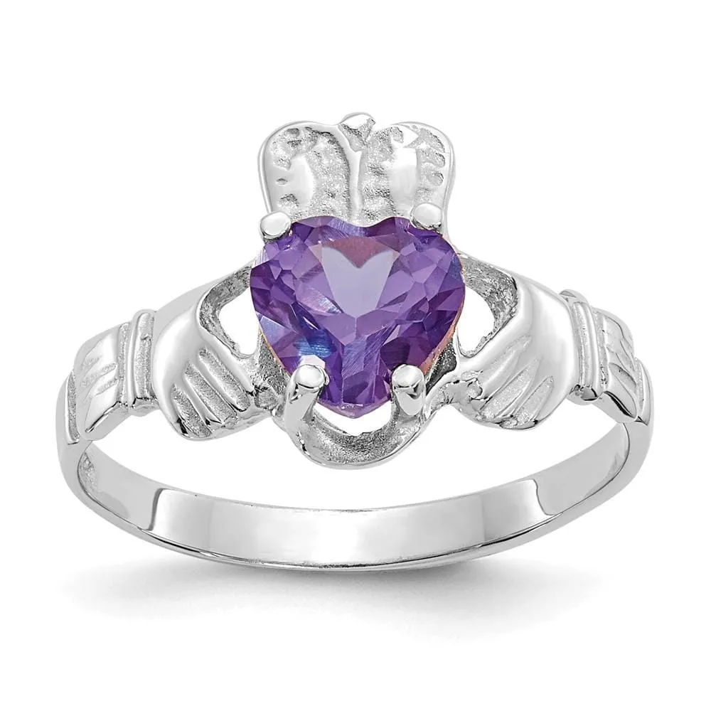 14k White Gold June Birthstone Claddagh Ring