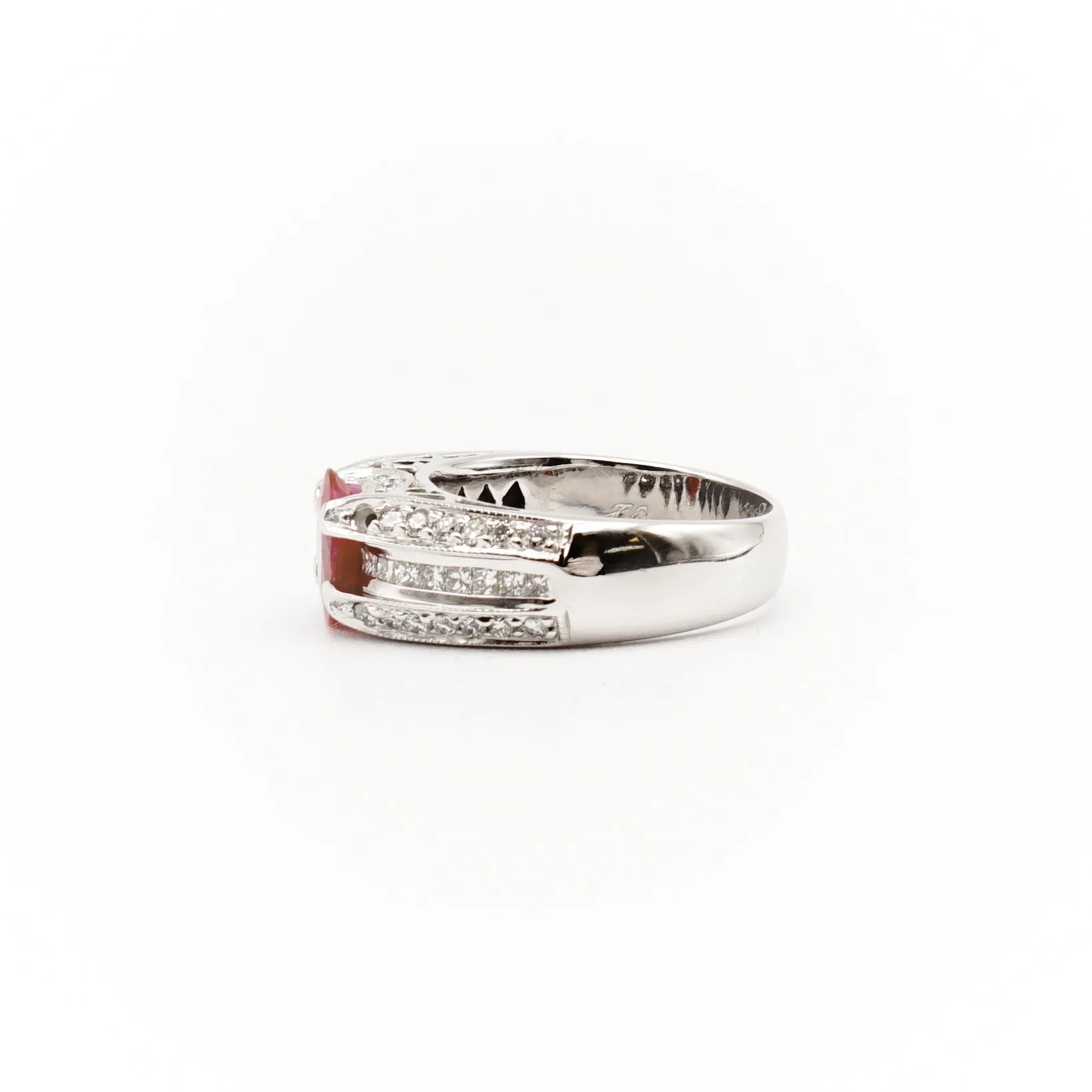 14k White Gold Oval Ruby and Diamond Ring