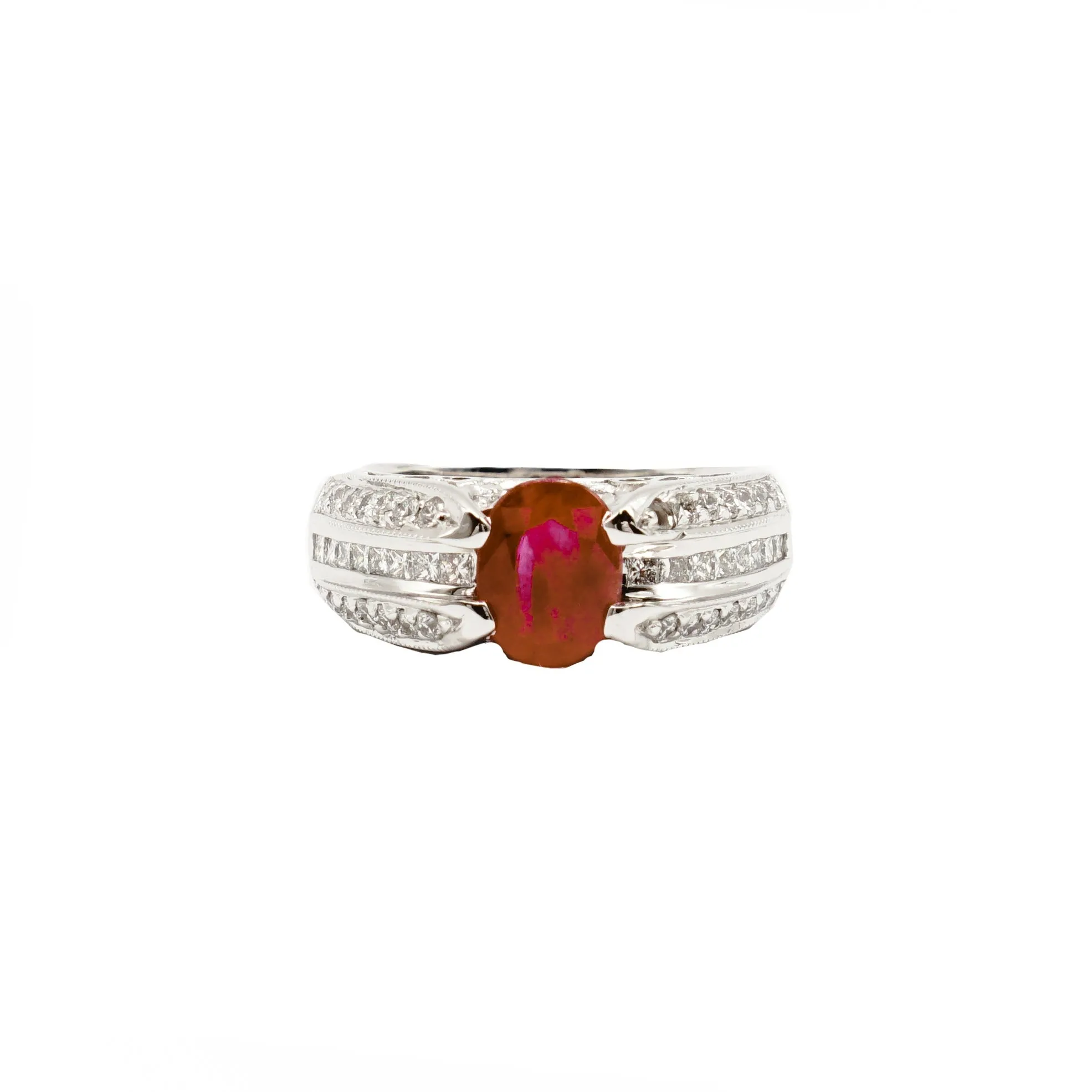 14k White Gold Oval Ruby and Diamond Ring