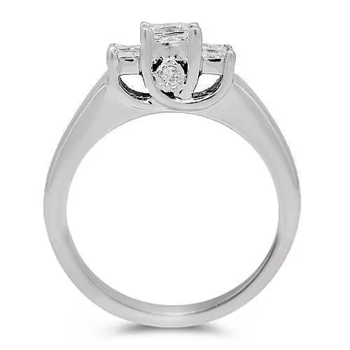 14K White Gold Three Stone Trellis Princess Diamond Anniversary Ring 0.61 Ctw